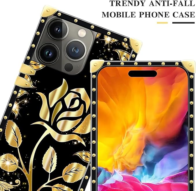 Compatible with iPhone 15 Pro Case, Shine Gold Rose Luxury Golden Decoration - Image 4