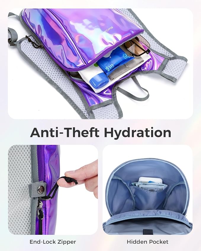 Blue Quartz Rave Hydration Backpack, Reflective Hiking Pack - Image 5
