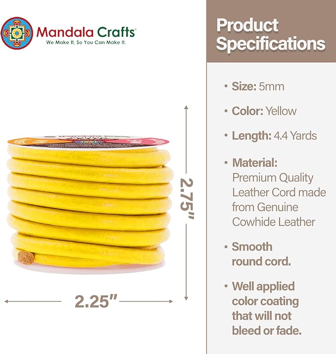 Mandala Crafts Round Genuine Yellow Leather Cord - Image 4
