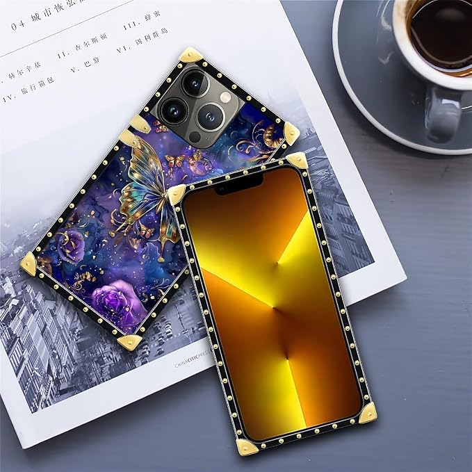 Compatible with iPhone 13 Pro Case, Glistening Golden Butterfly Vibrant Purple - Image 6