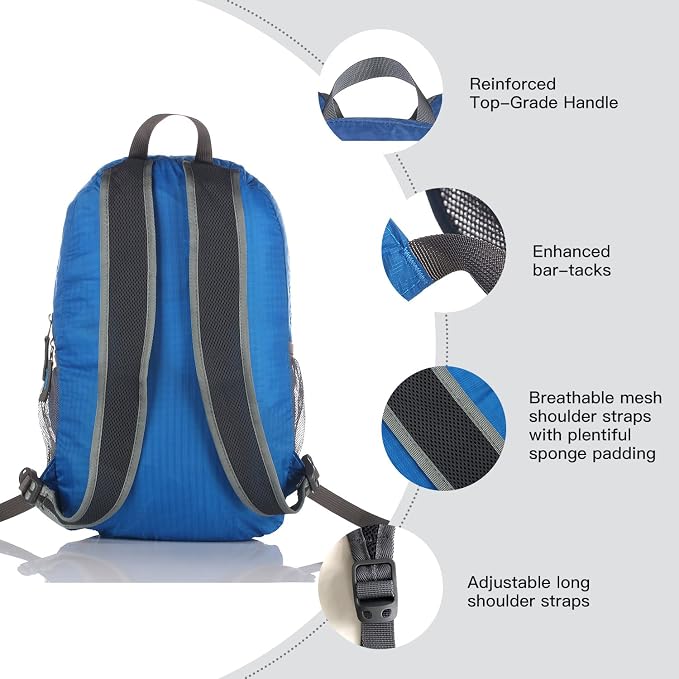 Outlander Packable Handy Lightweight Travel Hiking Backpack Daypack-Dark Blue - Image 4