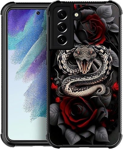 for Samsung Galaxy S21 Plus Case, Entwined Rose Snake Pattern Graphic Design by FKBRCL4U