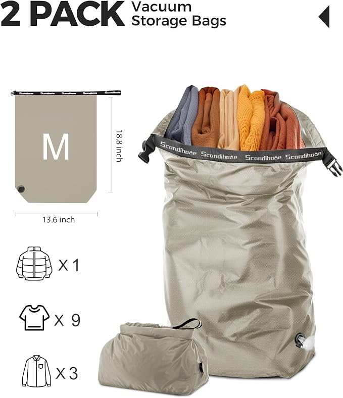 Travel Laundry Bag, Pump Free Vacuum Storage Bag Reusable Compression Dirty - Image 3