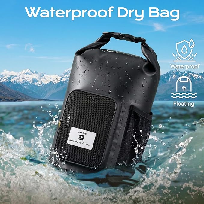 5L Waterproof Dry Bag with Bottle Holder & Mesh Pocket, 500D PVC Tarpaulin Roll - Image 2