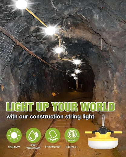 YXL 130W 16000LM Construction String Lights Temp Lighting 100FT Industrial LED - Image 2