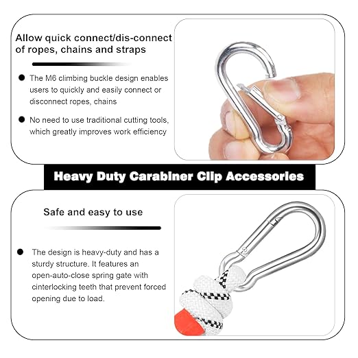 2.36'' Carabiner Clips, 1/4 Inch Heavy Duty Galvanized Steel Spring Snap Hook - Image 3