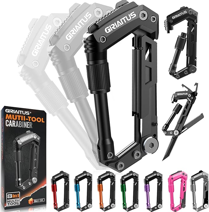 Carabiner Multitool 8-in-1 EDC Carabiners Pocket Knife, Serrated Knife by GIRIAITUS