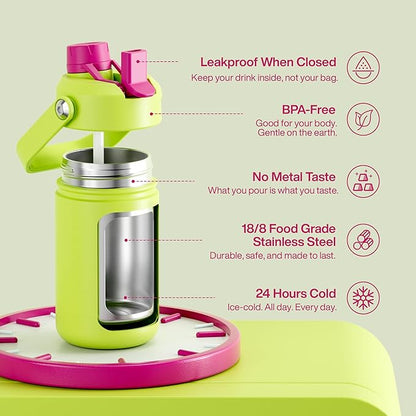 Kids Insulated Water Bottle - 12oz Stainless Steel Water Bottle with Dual Spouts - Image 5