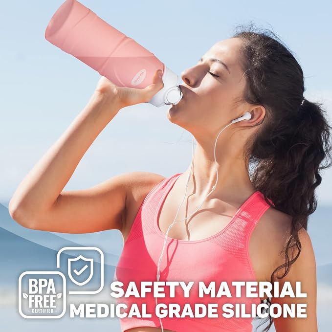 Kemier Collapsible Silicone Water Bottles-750ML, Medical Grade, BPA Free Travel - Image 2