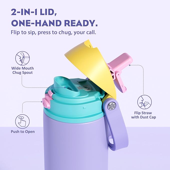 POWCAN 24 oz Insulated Water Bottle: 2-in-1 Push-Button Spout & Quick-Flip Straw - Image 2