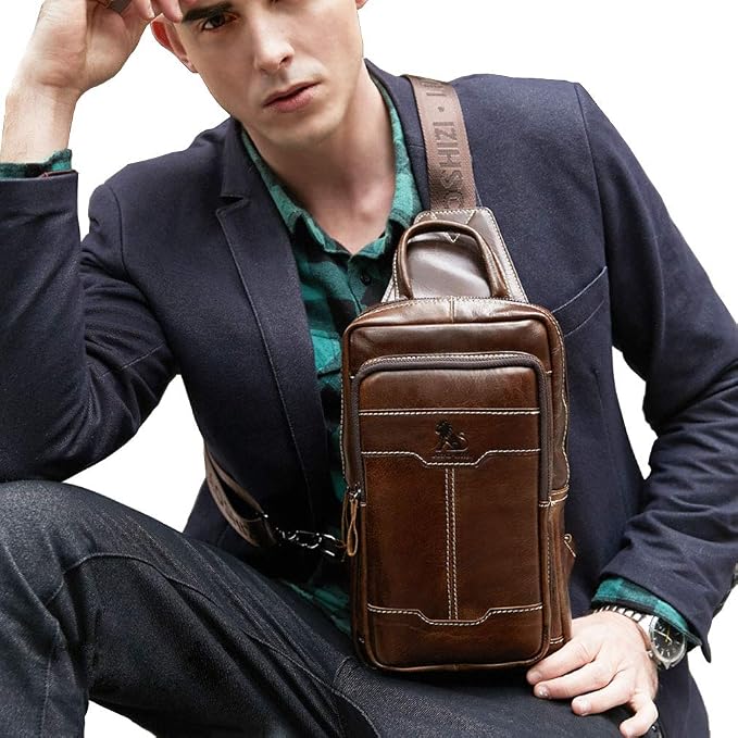 Leather Sling Bag Backpack Daypack Handbag - Image 5