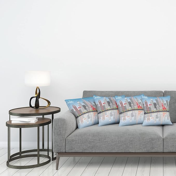 Ambesonne North Carolina Throw Pillow Cushion Case Pack of 4, Charlotte Skyline - Image 3