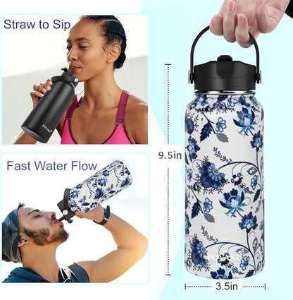 Water Bottle Insulated 32oz 40oz 64oz 128oz Straw Lid Spout Lid & 3 Lids - Image 3