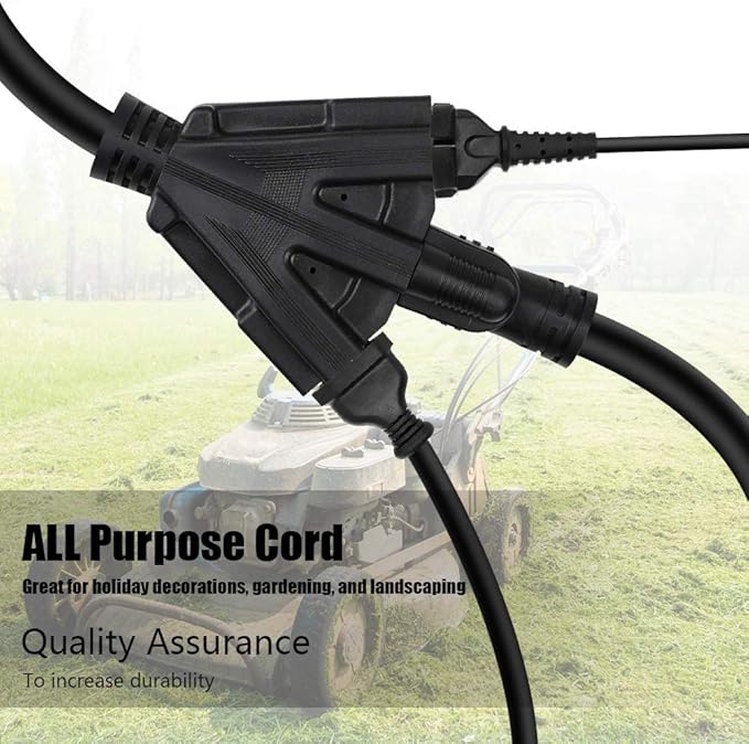25FT 12/3 Outdoor Extension Cord, Heavy Duty 3-Outlet SJTW Indoor/Outdoor - Image 3