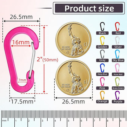 12pcs Aluminum Small Carabiner Clip, 2 Inch Carabiner Keychain Clasp Spring D - Image 2
