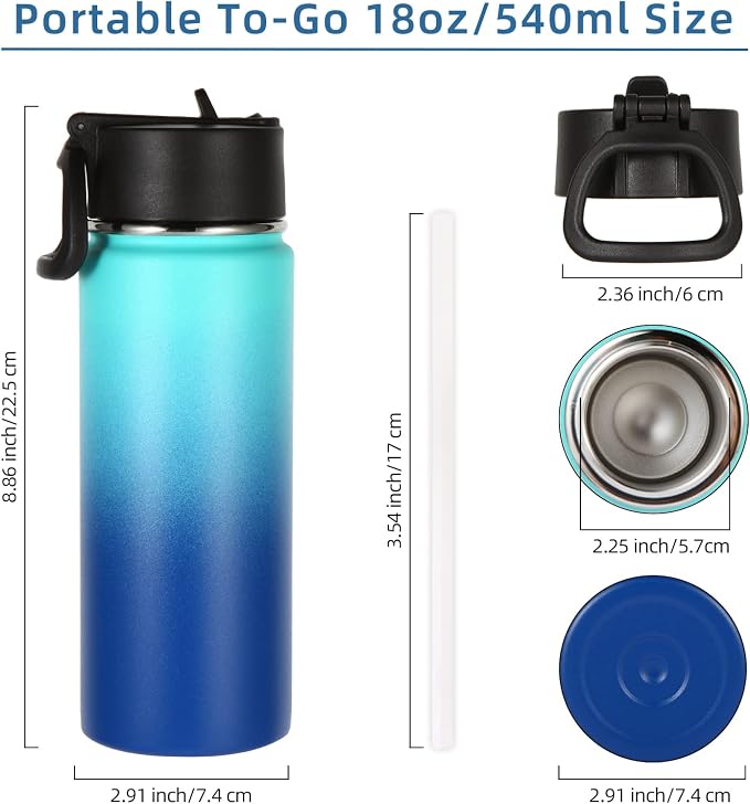 Volhoply 18oz Kids Insulated Water Bottle, Stainless Steel Water Bottles - Image 2