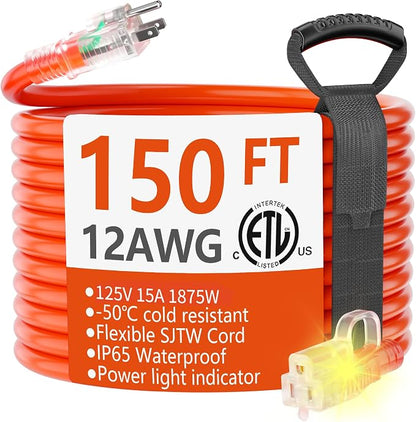 HUANCHAIN 150 ft Outdoor Extension Cord Waterproof 12/3 Gauge Heavy Duty by huanchain