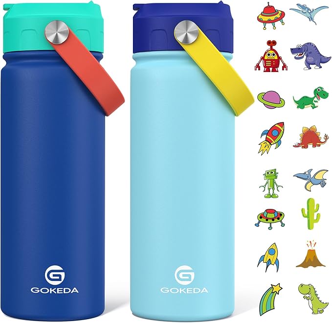 GoKEDA 18oz Kids Water Bottle, 2 Pack Insulated Bottles by Unknown
