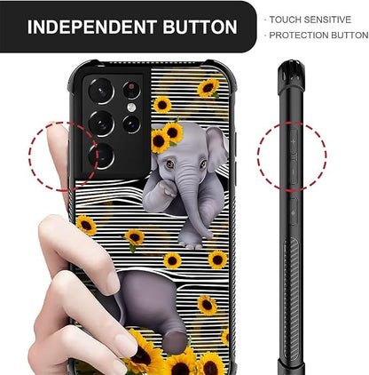 for Samsung Galaxy S21 Ultra Case, Cute Little Elephant Sunflower White Line - Image 5