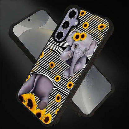 for Samsung Galaxy S24 S25 Case, Cute Little Elephant Sunflower White Line Art - Image 2