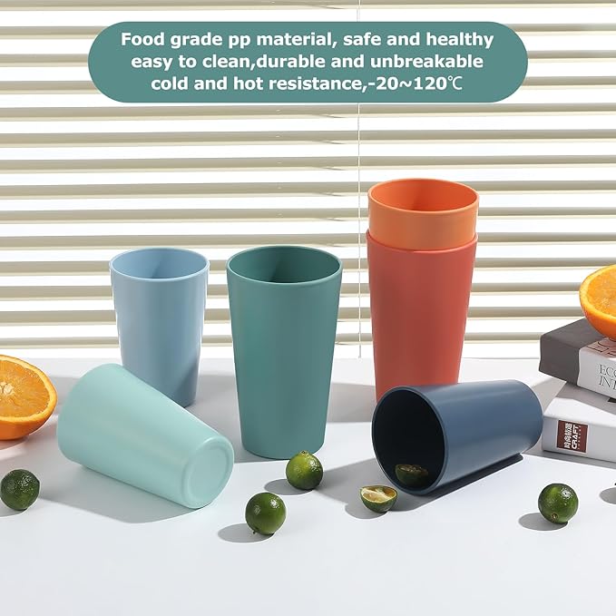 24 Pcs Unbreakable Plastic Cups Set, 20 oz Reusable Plastic Cups, Stackable - Image 4