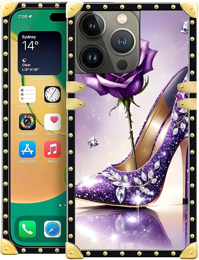 Compatible with iPhone 14 Pro Case, High Heeled Purple Diamond Rose Luxury by Unknown