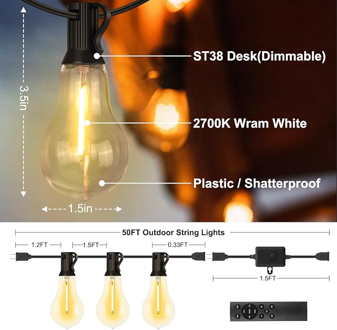 50FT Outdoor String Lights Waterproof - Image 7