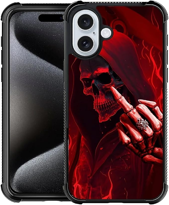 for iPhone 16 Plus Case, Gestures Funny Skull Pattern Graphic Design Girl Boy by FKBRCL4U