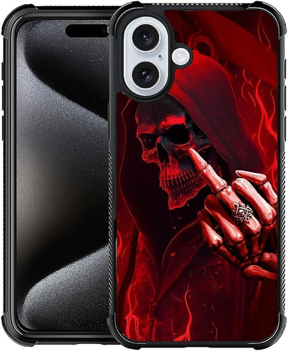 for iPhone 16 Plus Case, Gestures Funny Skull Pattern Graphic Design Girl Boy by FKBRCL4U