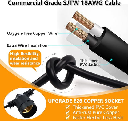 2 Pack x 27Ft Outdoor String Lights, S14 LED, IP65 Waterproof, Connectable - Image 5