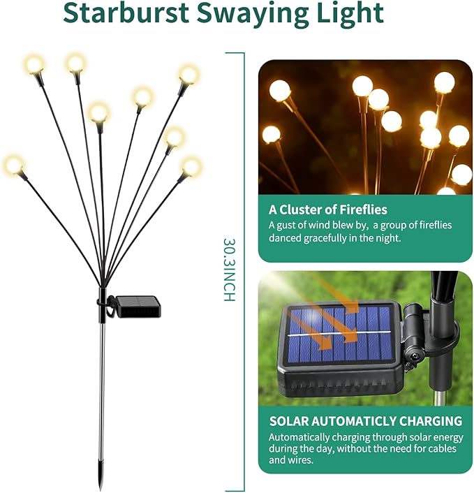 vignuto Solar Lights Outdoor Waterproof, 8 Packs 64LED, Solar Garden Lights - Image 2