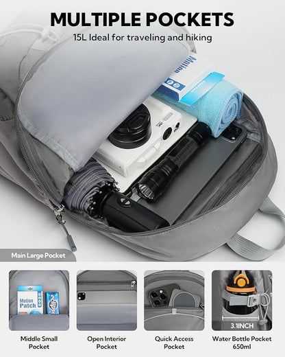 WATERFLY Small Lightweight Packable Backpack: 15L Mini Ultra Light Foldable - Image 4