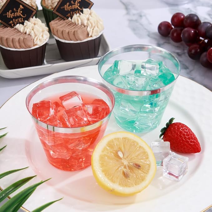 I00000 100PCS Silver Plastic Cups, 9 oz Clear Plastic Cups - Image 8