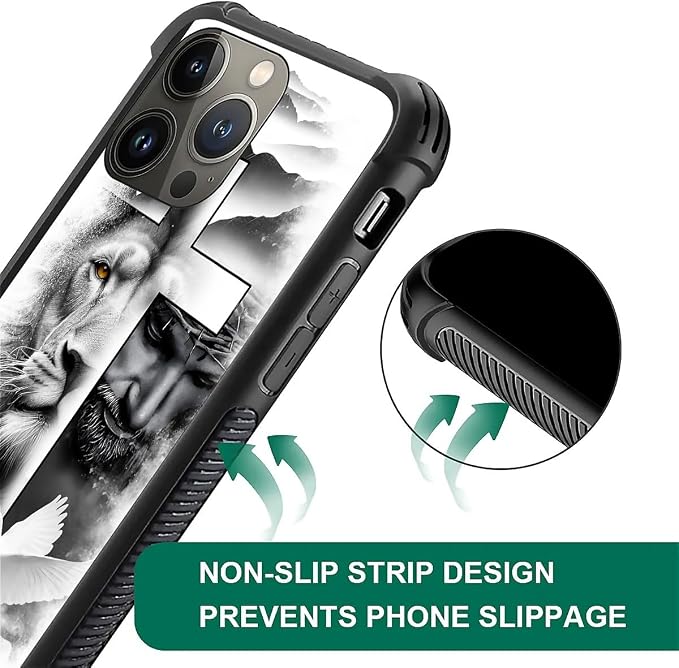 for iPhone 13 Pro Case, Lion Cross Jesus Christ Dove Pattern Graphic Design - Image 2