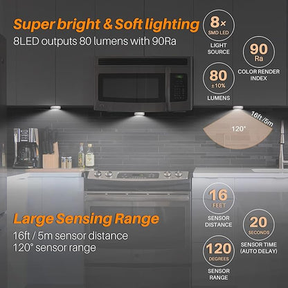 STAR-SPANGLED 3 Pack 3.1” Motion Sensor Lights Indoor AA Battery Operated - Image 3