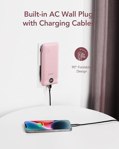 VEGER Portable Charger with Built-in AC Plug and Cables, All in One 10000mAh - Image 3