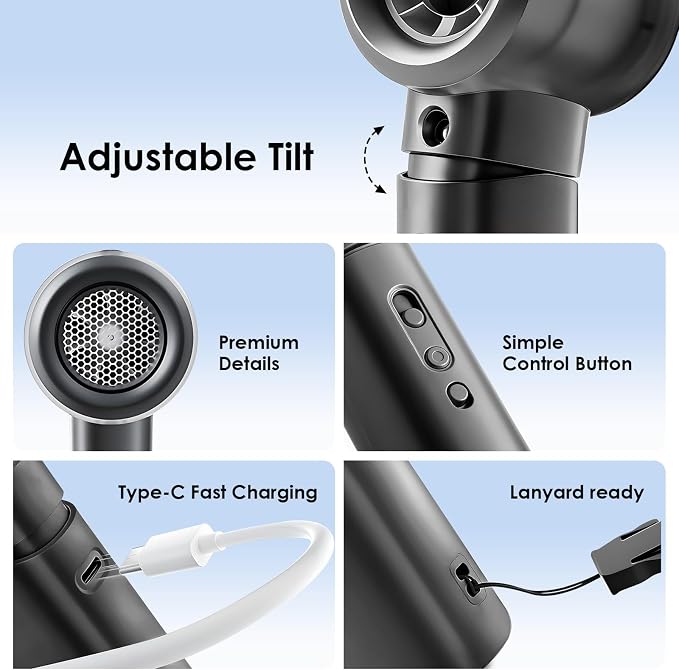 Portable Misting Fan Handheld Powerful Turbo Fan, 100 Speeds, 6000mAh - Image 6