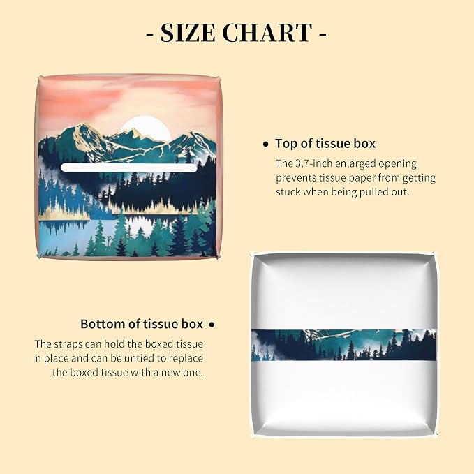 Tissue Box Cover Square, Abstract Mountains and Trees Tissue Box Holder - Image 3