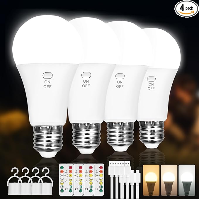 Kimjo 4 Pack Rechargeable Light Bulbs by Kimjo