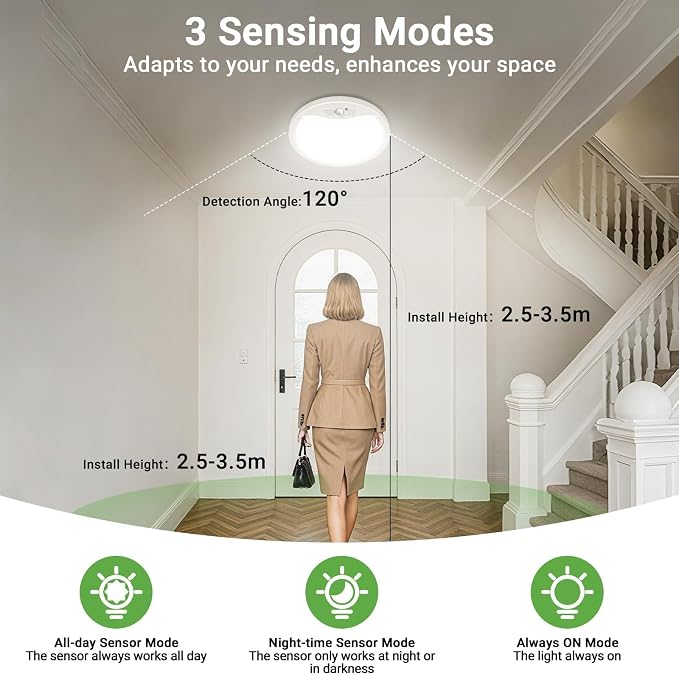 zemty 4Pack 9inch Motion Sensor Ceiling Lights Wired, 18W 1800lm 3CCT/3 - Image 2