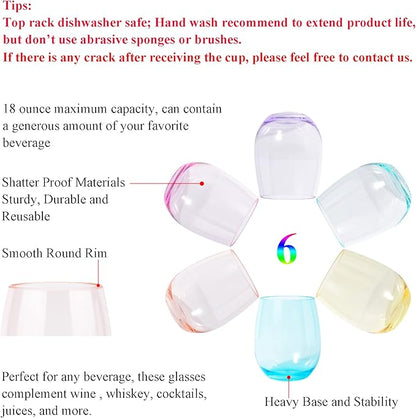 KOXIN-KARLU Classic 18-ounce Acrylic Stemless Wine Glasses, Unbreakable Mixed - Image 3