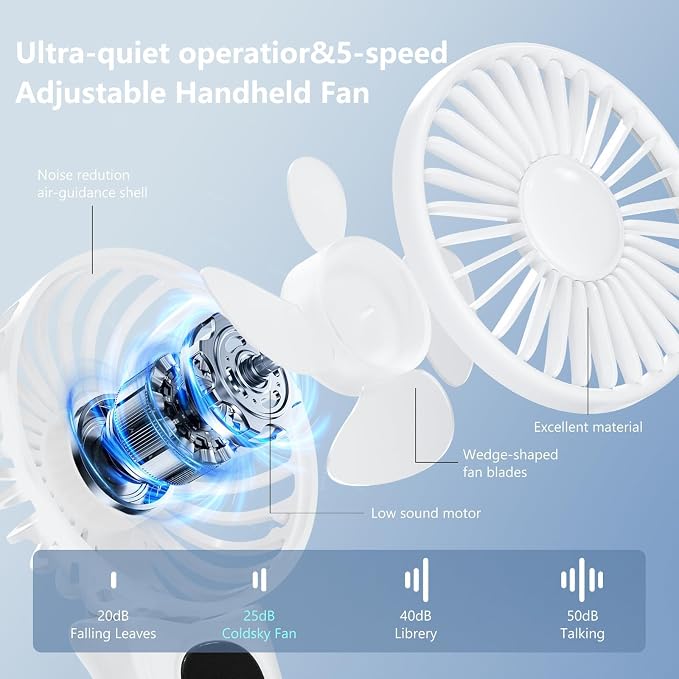 Portable Fan, Handheld Fans 2-Pack, 180° Foldable Hand Held Fan - Image 3