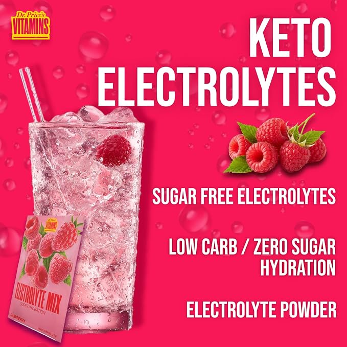 Dr. Price’s Electrolytes Hydration Powder Packets – Raspberry, 30 Packs | Sugar - Image 7