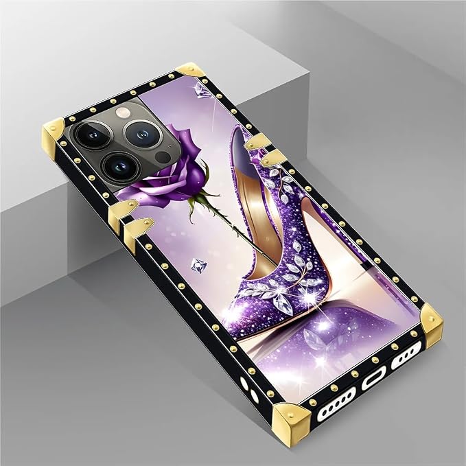 Compatible with iPhone 14 Pro Case, High Heeled Purple Diamond Rose Luxury - Image 5