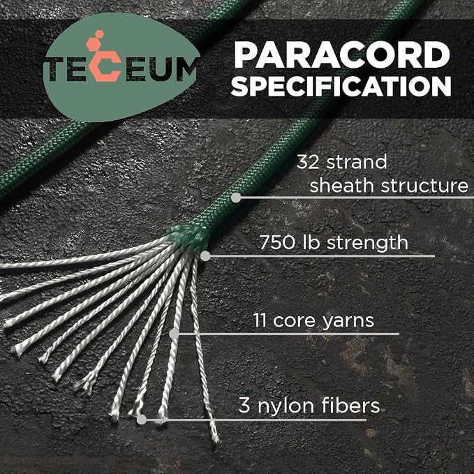 TECEUM 5/32" Paracord Rope 1000 – 1000ft / 200ft / 100ft / 50ft – Tactical - Image 2