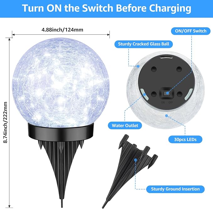ASOMST 2-Pack Garden Solar Lights Outdoor, Cracked Glass Ball Light Waterproof - Image 8