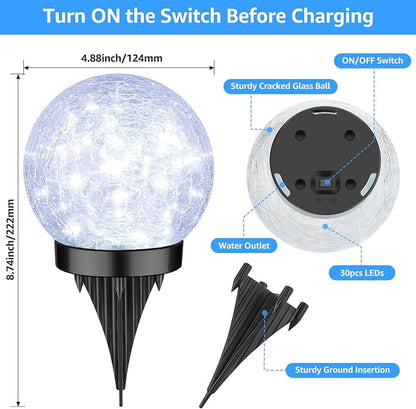 ASOMST 2-Pack Garden Solar Lights Outdoor, Cracked Glass Ball Light Waterproof - Image 8