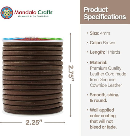 Mandala Crafts Round Cowhide Genuine Brown Leather Cord - Image 4