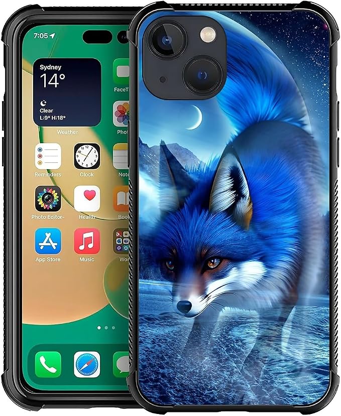 for iPhone 14 Case, Snowy Mountain Fox Lake Pattern Graphic Design Girl Boy by FKBRCL4U