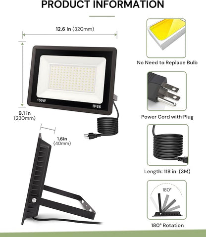 L LOHAS LED Flood Lights Outdoor, 150W Dusk to Dawn Outdoor Lighting, IP66 - Image 7
